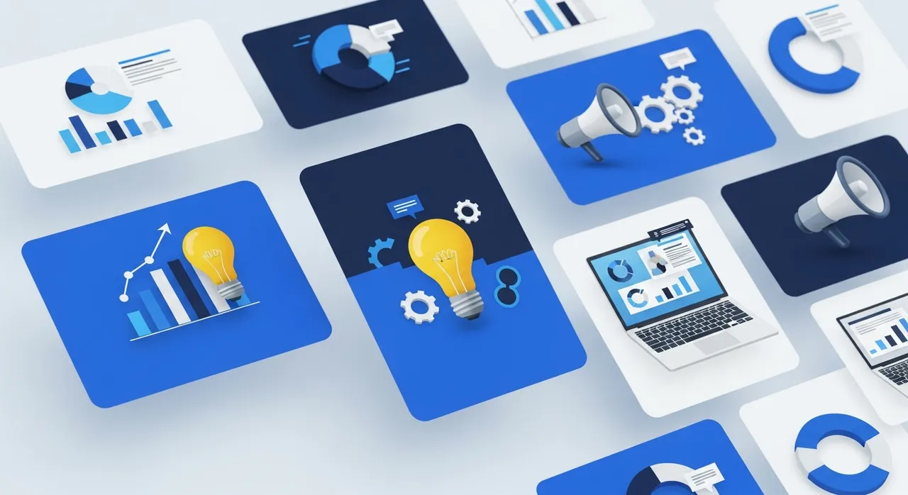 Stylized collage of online course thumbnail cards
